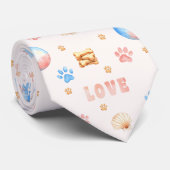 ウォーターカラーLOVEデザイン+犬の足跡 ネクタイ (ロール)