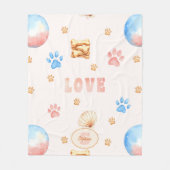 ウォーターカラーLOVEデザイン+犬の足跡 フリースブランケット (正面)