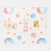 ウォーターカラーLOVEデザイン+犬の足跡 フリースブランケット (正面(横))