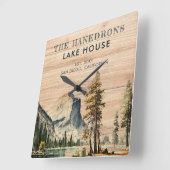 ウォーターカラ素朴ーレイクハウステーマファミリー名 スクエア壁時計 (傾斜)