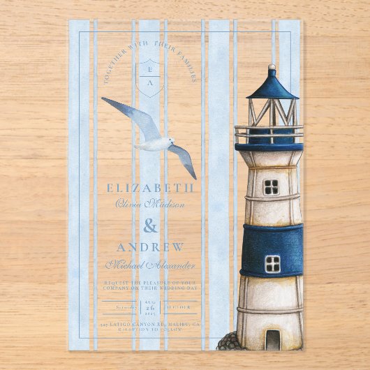 ウォーターカラ航海のーライトハ結婚ウス アクリル招待状 (正面)
