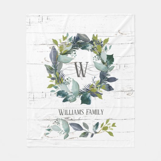 ウォーターカ素朴ラーローレルリースファミリーモノグラム フリースブランケット (正面)