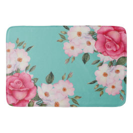 ウォーターカ鮮やかラーピンクホワイトローズターコイズバック バスマット