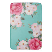 ウォーターカ鮮やかラーピンクホワイトローズターコイズバック バスマット (正面縦)