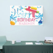 ウォーターガンサマーガール誕生日バパーソナライズされたナー 横断幕 (トレードショー)