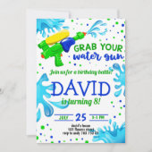 ウォーターガンサマープールパーティーボーイ誕生日 招待状 (正面)