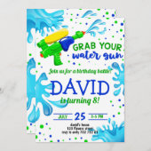 ウォーターガンサマープールパーティーボーイ誕生日 招待状 (正面/裏面)