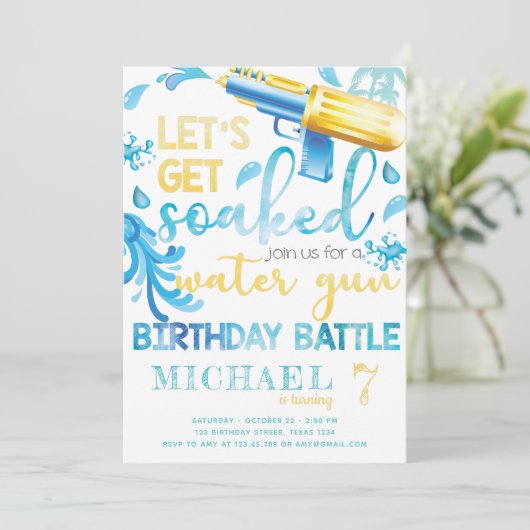 ウォーターガンサマーボーイ誕生日パーティーの招待 招待状 (スタンド正面)
