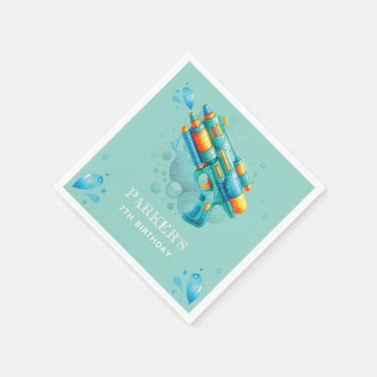 ウォーターガンサマーボーイ誕生日 パーソナライズされた スタンダードカクテルナプキン (角)