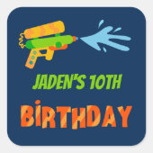 ウォーターガンバトルプールパーティーキッズサマー誕生日 スクエアシール (正面)