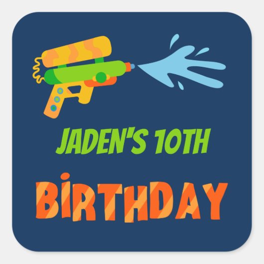 ウォーターガンバトルプールパーティーキッズサマー誕生日 スクエアシール (正面)