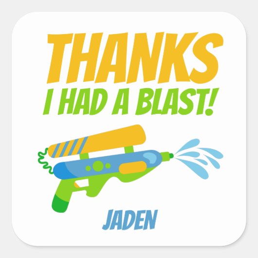 ウォーターガンバトルプールパーティーキッズサマー誕生日 スクエアシール (正面)