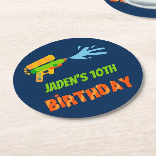 ウォーターガンバトルプールパーティーキッズサマー誕生日 ラウンドペーパーコースター (アングル)