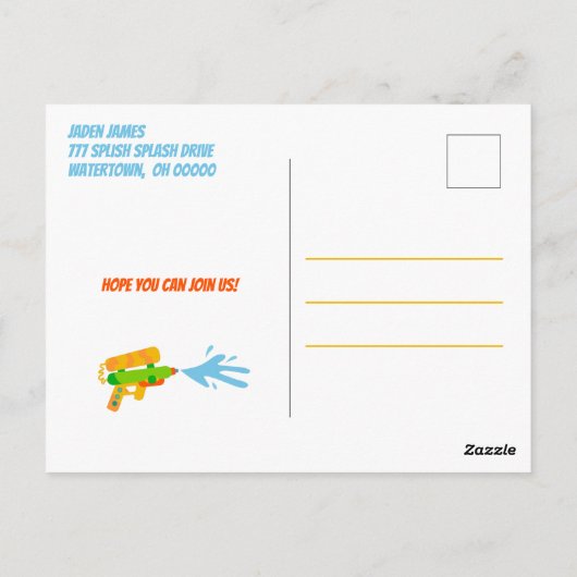 ウォーターガンバトル プールパーティー キッズ サマー バースデー ポストカード (裏面)