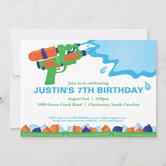 ウォーターガンパーティの招待状 招待状 (正面)