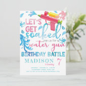 ウォーターガン夏の女の子の誕生日パーティーの招待 招待状 (スタンド正面)