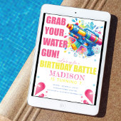 ウォーターガン夏の女の子の誕生日パーティー 招待状