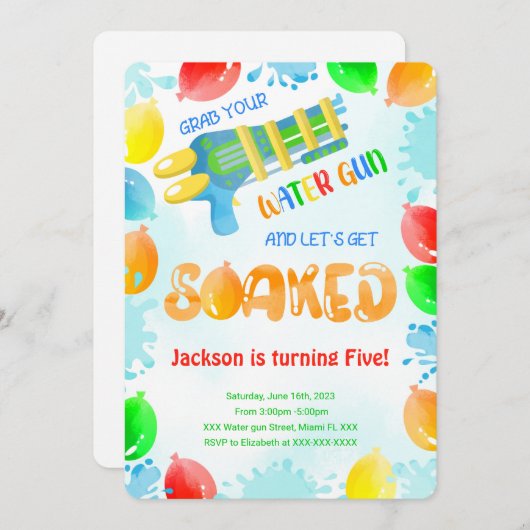ウォーターガン誕生日招待状 招待状 (正面/裏面)