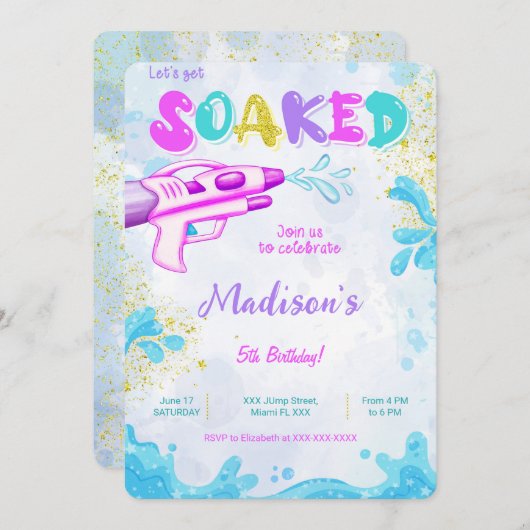 ウォーターガン誕生日招待状 招待状 (正面/裏面)