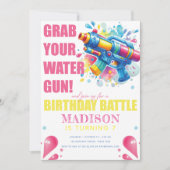 ウォーターガン サマー ガール 誕生日パーティー 招待状 (正面)