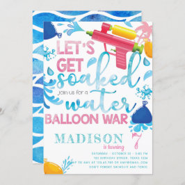 ウォーターガン&バルーンガールバースデーパーティー 招待状