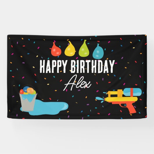 ウォーターガン&バルーン夏の子供の誕生日パーティー 横断幕 (横)