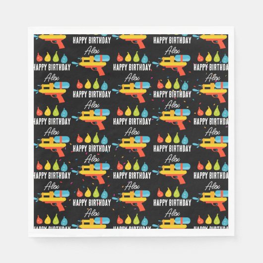 ウォーターガン&バルーン夏の誕生日パーティー スタンダードランチョンナプキン (正面)