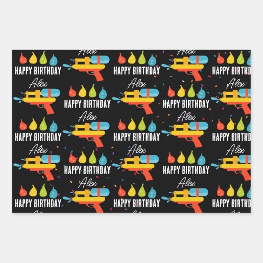 ウォーターガン&バルーン夏の誕生日パーティー ラッピングペーパーシート (正面)