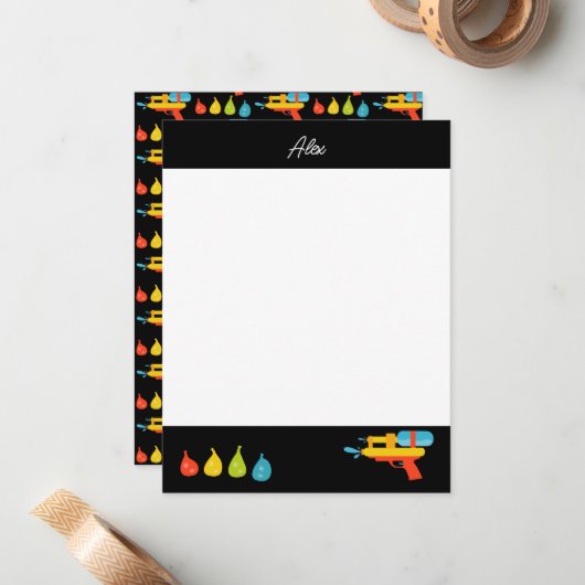 ウォーターガン&バルーン 夏の子供たち ノートカード (正面/裏面インサイチュ)