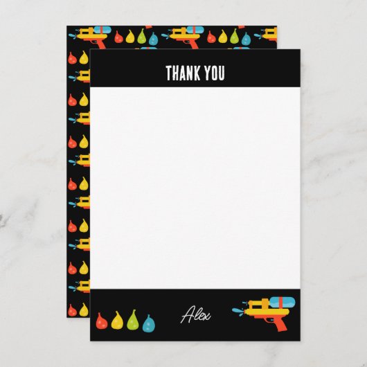 ウォーターガン＆バルーン 夏の子供 サンキューカード (正面/裏面)