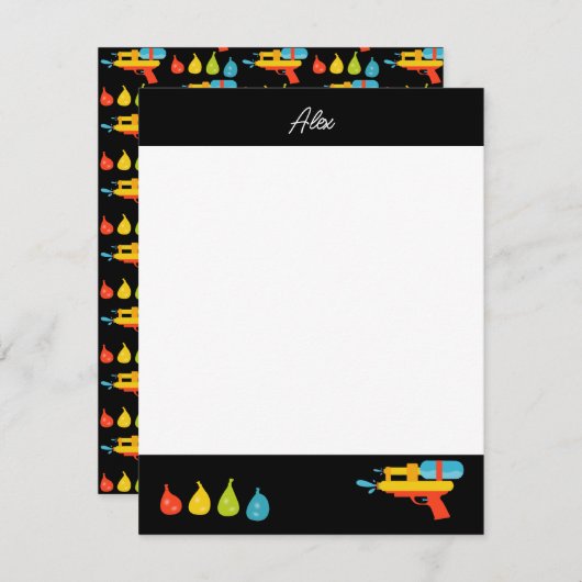 ウォーターガン＆バルーン 夏の子供 ノートカード (正面/裏面)