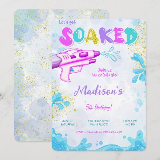 ウォーターガン 誕生日パーティー招待状 招待状 (正面/裏面)