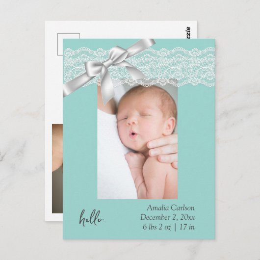 ウォーターグリーンレース生誕通知カード ポストカード (正面/裏面)