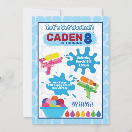 ウォーターゲーム誕生日招待状 招待状 (正面)
