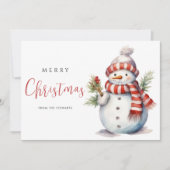 ウォーターコル雪だるまメリークリスマスホリデモダンィ カード (正面)