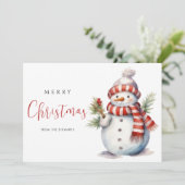 ウォーターコル雪だるまメリークリスマスホリデモダンィ カード (スタンド正面)