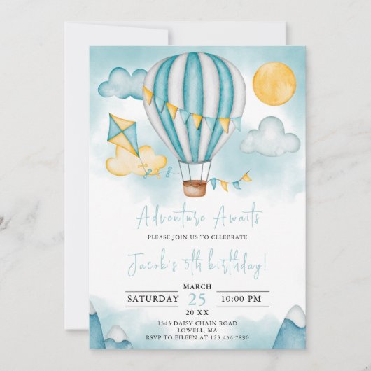 ウォーターコロホットエアバルーンキッド5thバースデーパーティー 招待状 (正面)