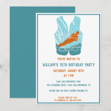 ウォータースキーをテーマにしたカスタムパーティー招待状