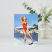 ウォータースキーをピン立て ポストカード (スタンド正面)