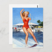 ウォータースキーをピン立て ポストカード (正面/裏面)