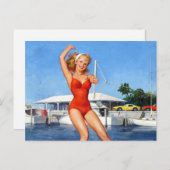 ウォータースキーをピン立て ポストカード (正面/裏面)