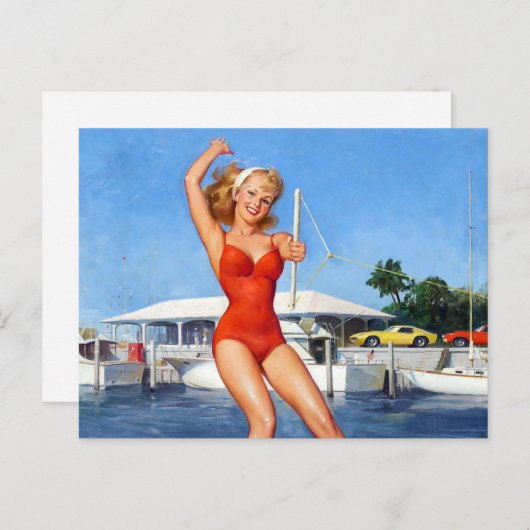 ウォータースキーをピン立て ポストカード (正面/裏面)