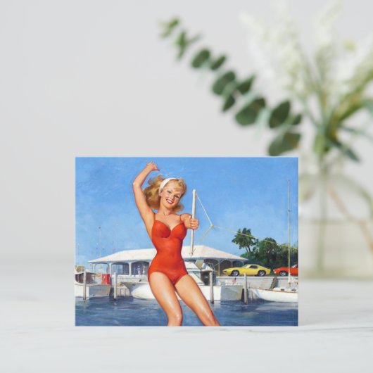 ウォータースキーをピン立て ポストカード (スタンド正面)