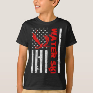 ウォータースキーアメリカ国旗ビーチスポーツウェーブラバーワット Tシャツ