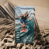 ウォータースキーブルーウェーブビーチ夏名前をカスタムする ビーチタオル