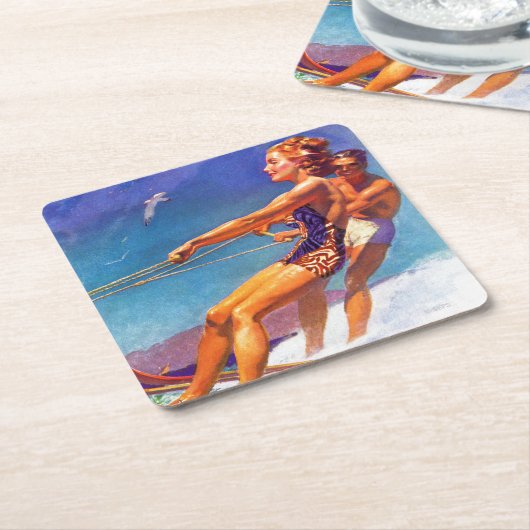 ウォータースキーヤーバイマックレランドバークレイ スクエアペーパーコースター (アングル)