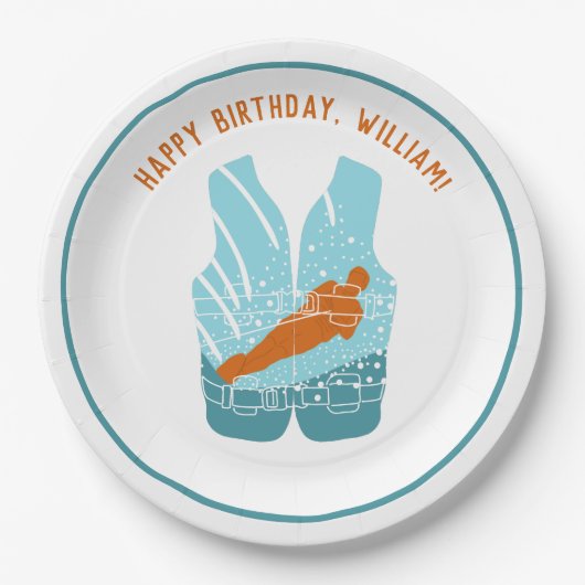 ウォータースキーライフジャケットグラフィックパーソナライズされた ペーパープレート (正面)