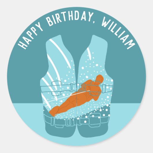 ウォータースキーライフジャケットグラフィックパーソナライズされた ラウンドシール (正面)