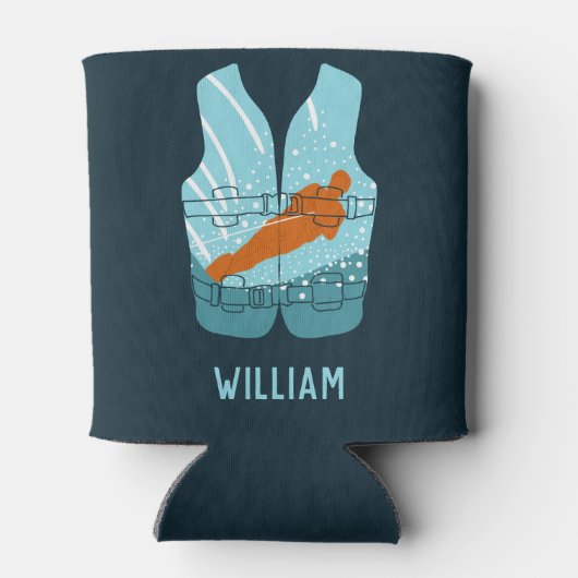 ウォータースキーライフジャケットグラフィックパーソナライズされた 缶クーラー (裏面)