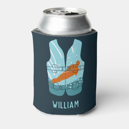 ウォータースキーライフジャケットグラフィックパーソナライズされた 缶クーラー (缶裏面)